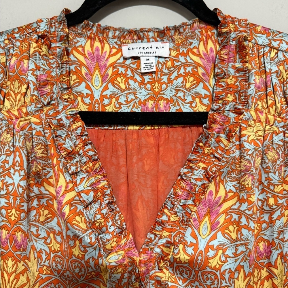 Current Air Floral Ruffle Sleeve Top Size Medium Boho Feminine Office Teacher - Picture 3 of 7